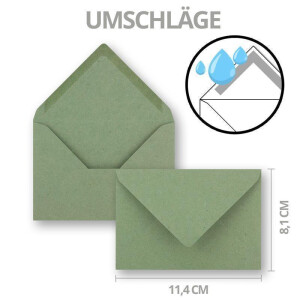 25x Stück Karte-Umschlag-Set Kraftpapier-Einzel-Karten - Din A7 - 10,5 x 7,3 cm - 240 g/m² - Grün - mit Brief-Umschlägen C7 - Nassklebung