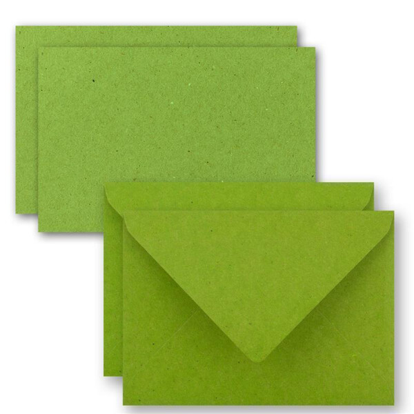 75x Stück Karte-Umschlag-Set Kraftpapier-Einzel-Karten - Din A7 - 10,5 x 7,3 cm - 240 g/m² - Hellgrün - mit Brief-Umschlägen C7 - Nassklebung