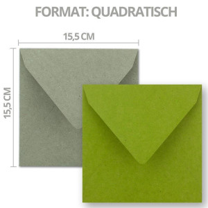 Vintage Kraftpapier Natur-Papier Kuverts - Nassklebung Ideal für Einladungs-Karten 25x Brief-Umschläge Farbenmix-Paket quadratisch 155 x 155 mm 15,5 x 15,5 cm 