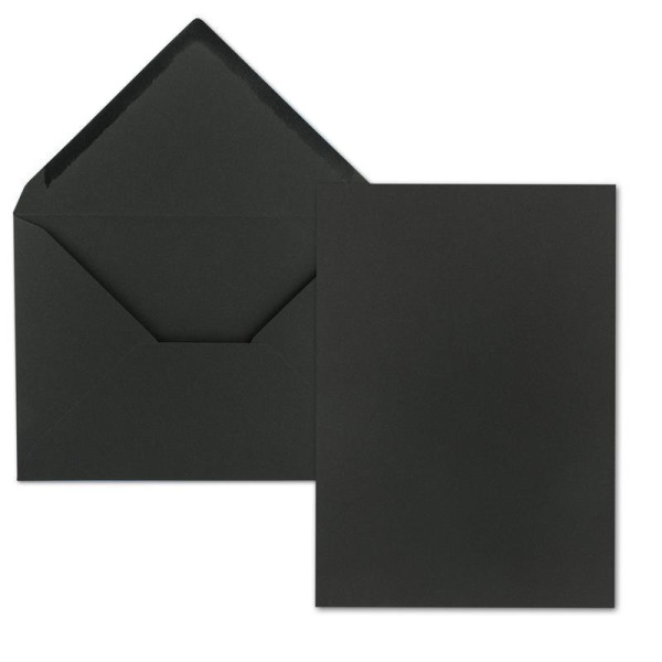 50 Stück Karte mit Umschlag Set - Einzel-Karten Din A5 - 14,8 x 21 cm Kraftpapier Schwarz mit Umschlägen Din C5 - 15,7 x 22,5 cm - Nassklebung