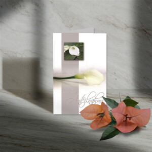 15 Trauerkarte "Weiße Calla" mit Text - Herzliche Anteilnahme - in Silberfolie - 9,5 x 16 cm - weiss - mit passenden Umschlägen - Gustav Neuser