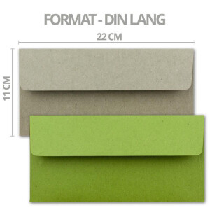 150x Brief-Umschläge Farbenmix-Paket DIN Lang - 110 x 220 mm (11 x 22 cm) - Vintage Kraftpapier Natur-Papier Kuverts - Ideal für Einladungs-Karten