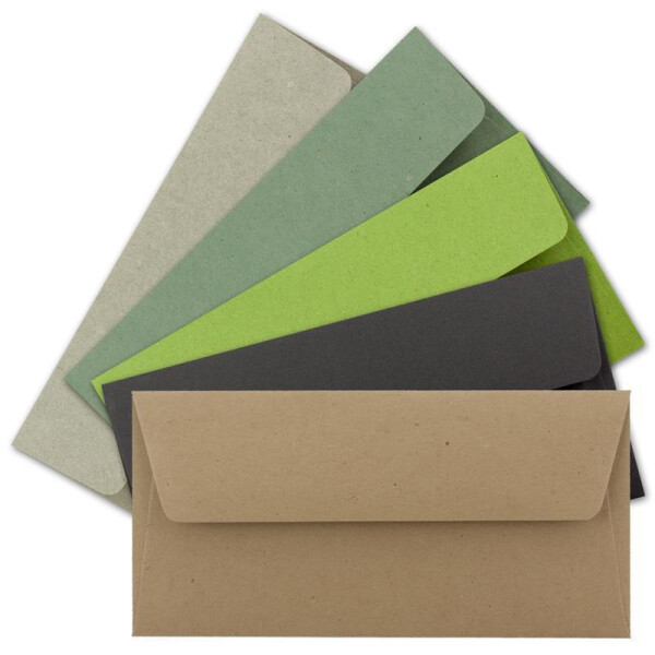 300x Brief-Umschläge Farbenmix-Paket DIN Lang - 110 x 220 mm (11 x 22 cm) - Vintage Kraftpapier Natur-Papier Kuverts - Ideal für Einladungs-Karten