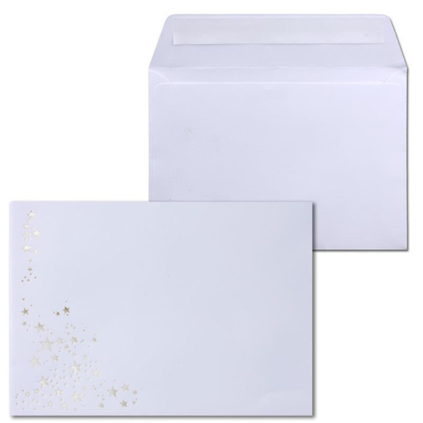100x Weihnachts-Briefumschläge - DIN B6 - mit Silber-Metallic geprägtem Sternenregen - Farbe: Weiß - Haftklebung, 100 g/m² - 120 x 180 mm - Marke: GUSTAV NEUSER