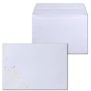 100x Weihnachts-Briefumschläge - DIN B6 - mit Gold-Metallic geprägtem Sternenregen - Farbe: Weiß - Haftklebung, 100 g/m² - 120 x 180 mm - Marke: GUSTAV NEUSER