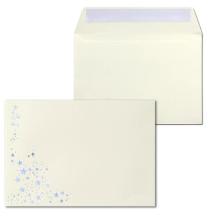 25x Weihnachts-Briefumschläge - DIN B6 - mit Silber-Metallic geprägtem Sternenregen - Farbe: Creme - Haftklebung, 100 g/m² - 120 x 180 mm - Marke: GUSTAV NEUSER