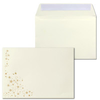 50x Weihnachts-Briefumschläge - DIN B6 - mit Gold-Metallic geprägtem Sternenregen - Farbe: Creme - Haftklebung, 100 g/m² - 120 x 180 mm - Marke: GUSTAV NEUSER
