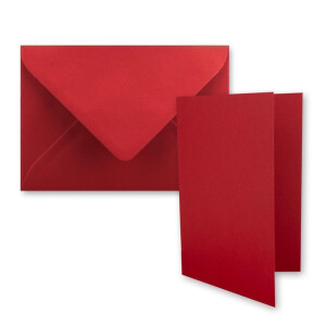 75x Faltkarten-Set DIN A7 - 10,5 x 7,4 cm - mit Umschlägen DIN C7 in Rosenrot (Rot) - Kleine Doppelkarten blanko zum Selbstgestalten und Bedrucken