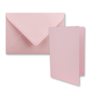 50x Faltkarten-Set DIN A7 - 10,5 x 7,4 cm - mit Umschlägen DIN C7 in Rosa - Kleine Doppelkarten blanko zum Selbstgestalten und Bedrucken