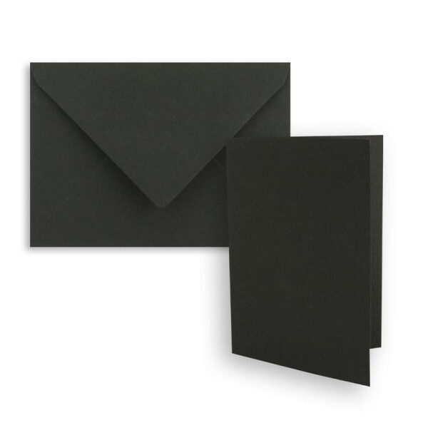 25x Faltkarten DIN A7 - 10,5 x 7,4 cm - mit Umschlägen DIN C7 in Kraftpapier Schwarz - Kleine Doppelkarten blanko zum Selbstgestalten und Bedrucken