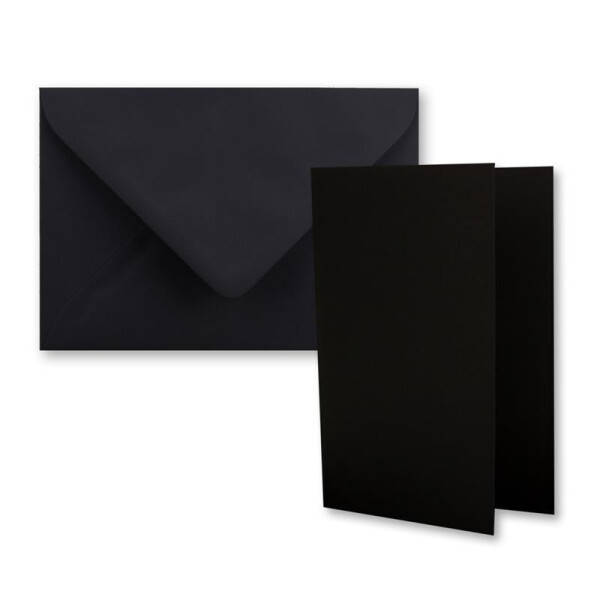 400x Faltkarten-Set DIN A7 - 10,5 x 7,4 cm - mit Umschlägen DIN C7 in Schwarz - Kleine Doppelkarten blanko zum Selbstgestalten und Bedrucken