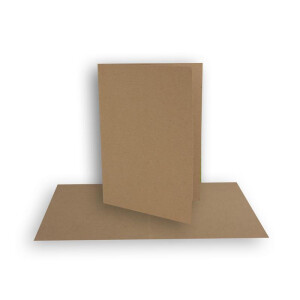 200x Faltkarten-Set DIN A7 - 10,5 x 7,4 cm - mit Umschlägen DIN C7 in Kraftpapier Sandbraun (Braun) - Kleine Doppelkarten blanko zum Selbstgestalten und Bedrucken