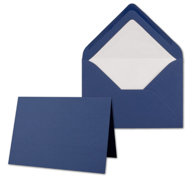 25 x Kartenpaket mit gefütterten Brief-Umschlägen - gerippt - DIN A6/C6 - Dunkelblau - 10,5 x 14,8 cm - Nassklebung - NEUSER PAPIER