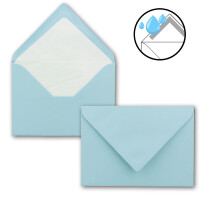 50 x Kartenpaket mit gefütterten Brief-Umschlägen - gerippt - DIN A6/C6 - Hellblau - 10,5 x 14,8 cm - Nassklebung - NEUSER PAPIER