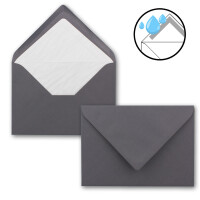 250 x Kartenpaket mit gefütterten Brief-Umschlägen und Einleger - gerippt - DIN A6/C6 - Granit-Grau - 10,5 x 14,8 cm - Nassklebung - NEUSER PAPIER