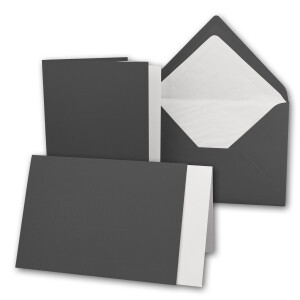 300 x Kartenpaket mit gefütterten Brief-Umschlägen und Einleger - gerippt - DIN A6/C6 - Granit-Grau - 10,5 x 14,8 cm - Nassklebung - NEUSER PAPIER