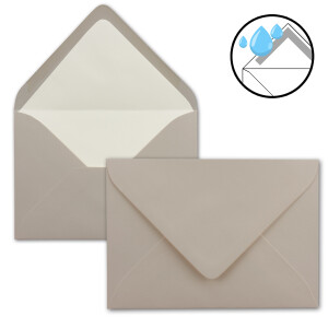 150 x Kartenpaket mit gefütterten Brief-Umschlägen und Einleger - gerippt - DIN A6/C6 - Taupe - 10,5 x 14,8 cm - Nassklebung - NEUSER PAPIER