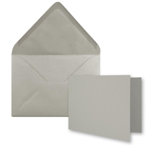 25x Stück Karte mit Umschlag Set Faltkarten DIN A7 quer 10,5 x 7,4 cm  Hellgrau mit Brief-Umschlägen C7 Nassklebung