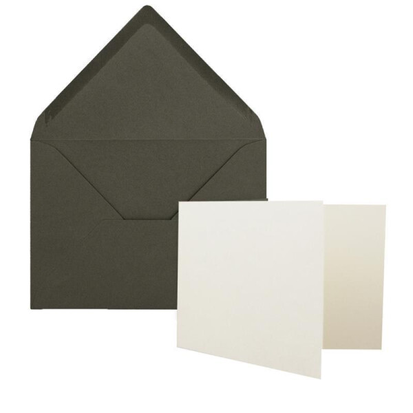 25x Stück Karte mit Umschlag Set Faltkarten DIN A7 quer 10,5 x 7,4 cm Naturweiß mit Brief-Umschlägen C7 Anthrazit Nassklebung