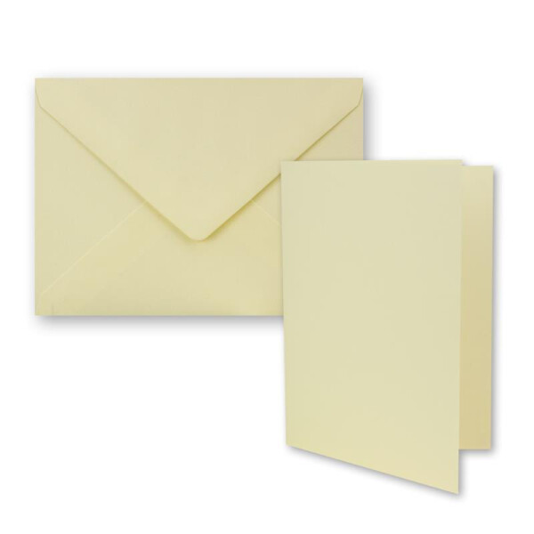 50x Faltkarten-Set DIN A7 - 10,5 x 7,4 cm - mit Umschlägen DIN C7 in Vanille - Kleine Doppelkarten blanko zum Selbstgestalten und Bedrucken