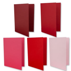 200x Farbige Karten blanko mit passendem Umschlag und Einlegeblätter in Weiß in DIN A6/ DIN C6 - Rote Farben ideal für Einladungen und Geschenke