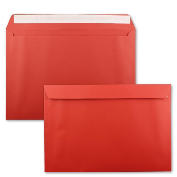 10x große XXL Briefumschläge DIN C4 in Rot - 22,9 x 32,4 cm - Haftklebung ohne Fenster - Versandtasche für DIN A4 geeignet