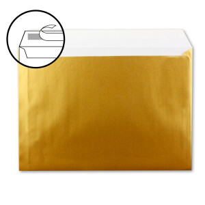 100x große XXL Briefumschläge DIN C4 in Gold Metallic - 22,9 x 32,4 cm - Haftklebung ohne Fenster - Versandtasche für DIN A4 geeignet