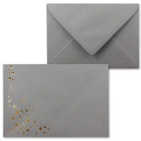 50x Weihnachts-Briefumschläge - DIN C6 - mit Gold-Metallic geprägtem Sternenregen -Farbe: Graphit (Grau) - Nassklebung, 120 g/m² - 114 x 162 mm - Marke: GUSTAV NEUSER