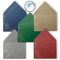 Faltkarten-Set mit Umschlägen DIN C6 A6 - Mix-Paket in verschiedenen Farben mit goldenen Metallic Sternen - 50 Sets - für Drucker geeignet Ideal für Weihnachtskarten