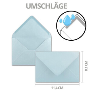 250x Karte mit Umschlag Set aus Einzel-Karten DIN A7 - 10,5x7,3 cm - Hellblau mit Brief-Umschlägen C7 Nassklebung ideale Geschenkanhänger