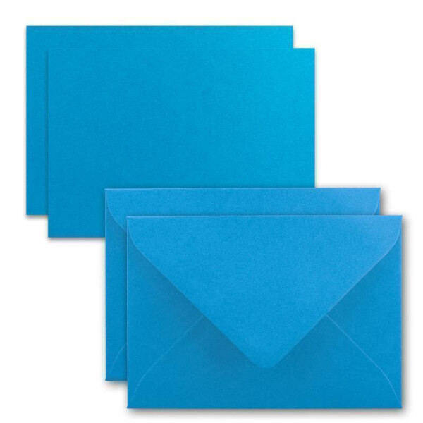 25x Karte mit Umschlag Set aus Einzel-Karten DIN A7 - 10,5x7,3 cm - Azurblau mit Brief-Umschlägen C7 Nassklebung ideale Geschenkanhänger