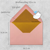 Kuverts in Altrosa - 10 Stück - Brief-Umschläge DIN C6 - 114 x 162 mm - 11,4 x 16,2 cm - Naßklebung - matte Oberfläche & Gold-Metallic Fütterung - ohne Fenster - für Einladungen