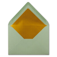 Kuverts in Eukalyptus-Grün - 10 Stück - Brief-Umschläge DIN C6 - 114 x 162 mm - 11,4 x 16,2 cm - Naßklebung - matte Oberfläche & Gold-Metallic Fütterung - ohne Fenster - für Einladungen