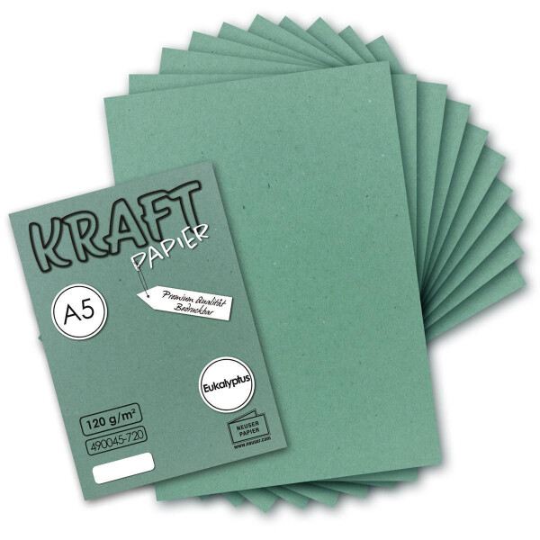 100 Blatt - Vintage Kraftpapier in Eukalyptus-Grün DIN A5 120 g/m² Eukalyptus-grünes Recycling-Papier - 21 x 14,8 cm - ökologische Brief-Bogen - Briefpapier - NEUSER PAPIER