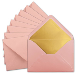 200x DIN C5 Kuverts 15,7 x 22,5 cm in Altrosa (Rosa) mit goldenem Seidenfutter - Nassklebung - Blanko Brief-Umschläge - Post-Umschläge ohne Fenster im C5 Format - Marke: FarbenFroh by GUSTAV NEUSER