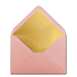 200x DIN C5 Kuverts 15,7 x 22,5 cm in Altrosa (Rosa) mit goldenem Seidenfutter - Nassklebung - Blanko Brief-Umschläge - Post-Umschläge ohne Fenster im C5 Format - Marke: FarbenFroh by GUSTAV NEUSER