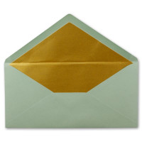 100 Brief-Umschläge DIN Lang - Eukalyptus (Grün) mit Gold-Metallic Innen-Futter - 110 x 220 mm - Nassklebung - festliche Kuverts für Weihnachten
