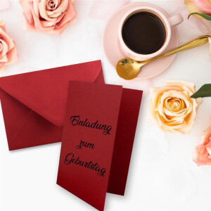 50x DIN B6 Faltkarten Set mit Umschlägen in Rosenrot (Rot) - 120 x 170 mm - ideal für Einladungskarten, Hochzeit, Taufe, Kommunion, Konfirmation - Marke: FarbenFroh