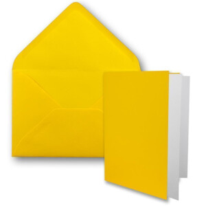 25x DIN B6 Faltkarten Set mit Umschlägen in Honiggelb (Gelb) - 120 x 170 mm -  inkl. weißem Einlege-Papier - ideal für Einladungskarten, Hochzeit, Taufe, Kommunion, Konfirmation