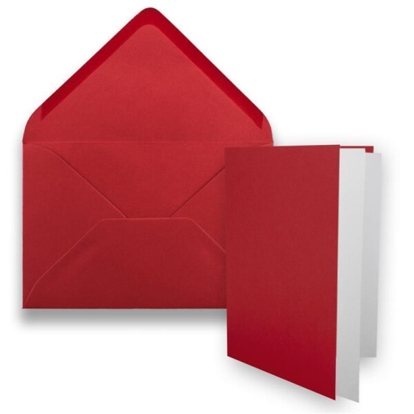 50x DIN B6 Faltkarten Set mit Umschlägen in Rosenrot (Rot) - 120 x 170 mm -  inkl. weißem Einlege-Papier - ideal für Einladungskarten, Hochzeit, Taufe, Kommunion, Konfirmation