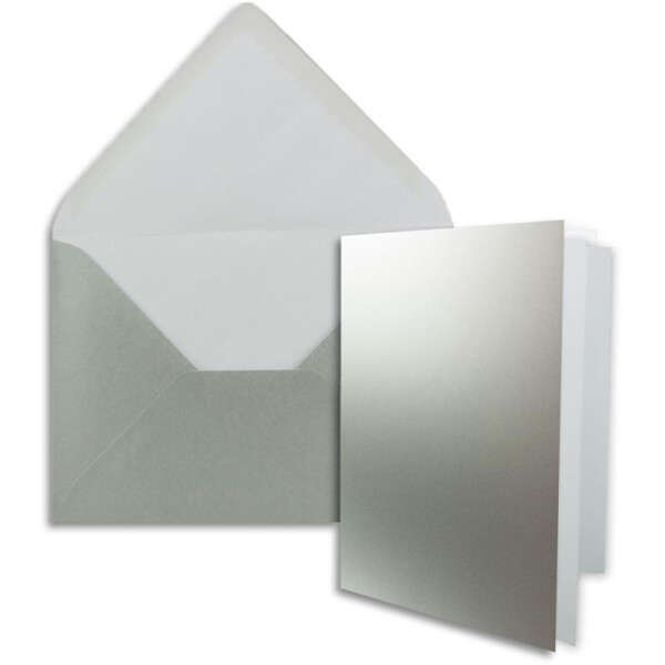 75x DIN B6 Faltkarten Set mit Umschlägen in Silber Metallic - 120 x 170 mm -  inkl. weißem Einlege-Papier - ideal für Einladungskarten, Hochzeit, Taufe, Kommunion, Konfirmation