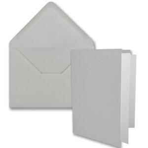 100x DIN B6 Faltkarten Set mit Umschlägen in Hellgrau (Grau) - 120 x 170 mm -  inkl. weißem Einlege-Papier - ideal für Einladungskarten, Hochzeit, Taufe, Kommunion, Konfirmation