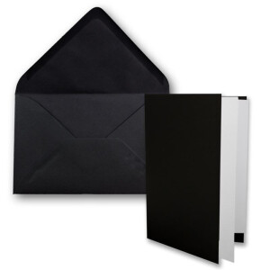 150x DIN B6 Faltkarten Set mit Umschlägen in Schwarz - 120 x 170 mm -  inkl. weißem Einlege-Papier - ideal für Einladungskarten, Hochzeit, Taufe, Kommunion, Konfirmation
