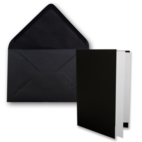 200x DIN B6 Faltkarten Set mit Umschlägen in Schwarz - 120 x 170 mm -  inkl. weißem Einlege-Papier - ideal für Einladungskarten, Hochzeit, Taufe, Kommunion, Konfirmation