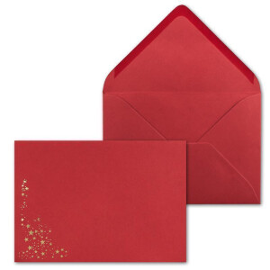 25x Weihnachts-Briefumschläge - DIN C5 - mit Gold-Metallic geprägtem Sternenregen, festlicher Umschlag in Rosen-Rot - Nassklebung, 110 g/m² - 154 x 220 mm - Marke: GUSTAV NEUSER