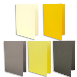 100x Farbige Karten blanko mit passendem Umschlag und Einlegeblätter in Creme in DIN A6/ DIN C6 - Grau und Gelb Farben ideal für Einladungen und Geschenke
