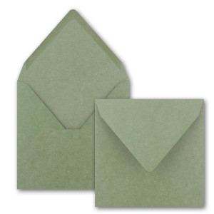 250x Quadratisches Faltkarten SET aus Kraft-Papier in Grün 15,0 x 15,0 cm - Doppel-Karten mit Briefumschlägen und Einlegeblättern aus Recycling-Papier - Serie UmWelt
