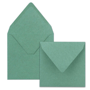 25x Quadratisches Faltkarten SET aus Kraft-Papier in Eukalyptus-Grün 15,0 x 15,0 cm - Doppel-Karten mit Briefumschlägen und Einlegeblättern aus Recycling-Papier - Serie UmWelt