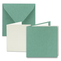 25x Quadratisches Faltkarten SET aus Kraft-Papier in Eukalyptus-Grün 15,0 x 15,0 cm - Doppel-Karten mit Briefumschlägen und Einlegeblättern aus Recycling-Papier - Serie UmWelt