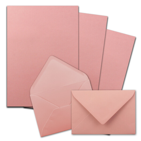 25x Briefpapier-Sets DIN A4 mit C6 Briefumschlägen, Nassklebung - Alt-Rosa - mattes Schreibpapier mit Kuverts - FarbenFroh by GUSTAV NEUSER